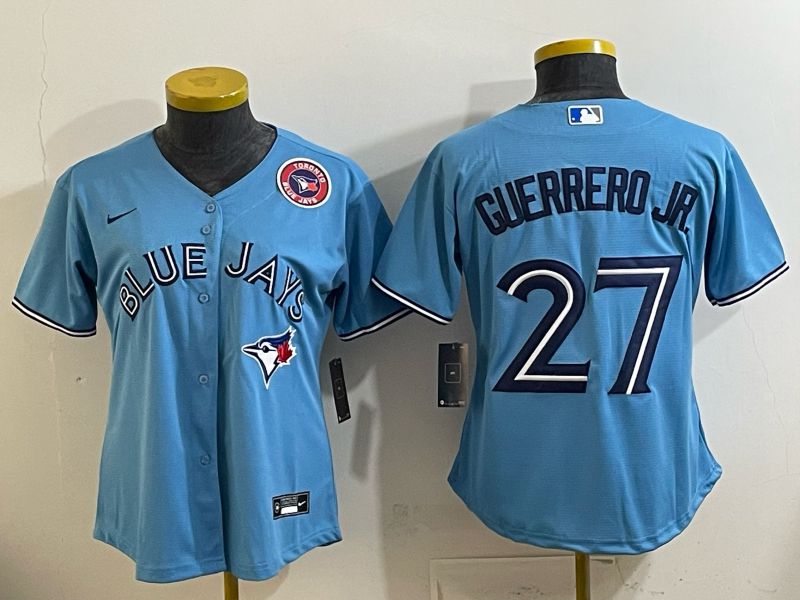 Women 2025 Toronto Blue Jays #27 Guerrero jr Light blue Game Nike MLB Jersey style 005